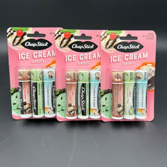 Lot of 3 - ChapStick Ice Cream Classics Lip Balm 3-Pack (9 total tubes) - Picture 1 of 3